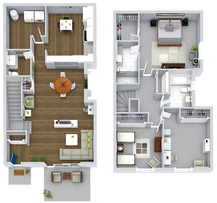 Floor plan for 3 beds, 2.5 baths, 1450 sqft